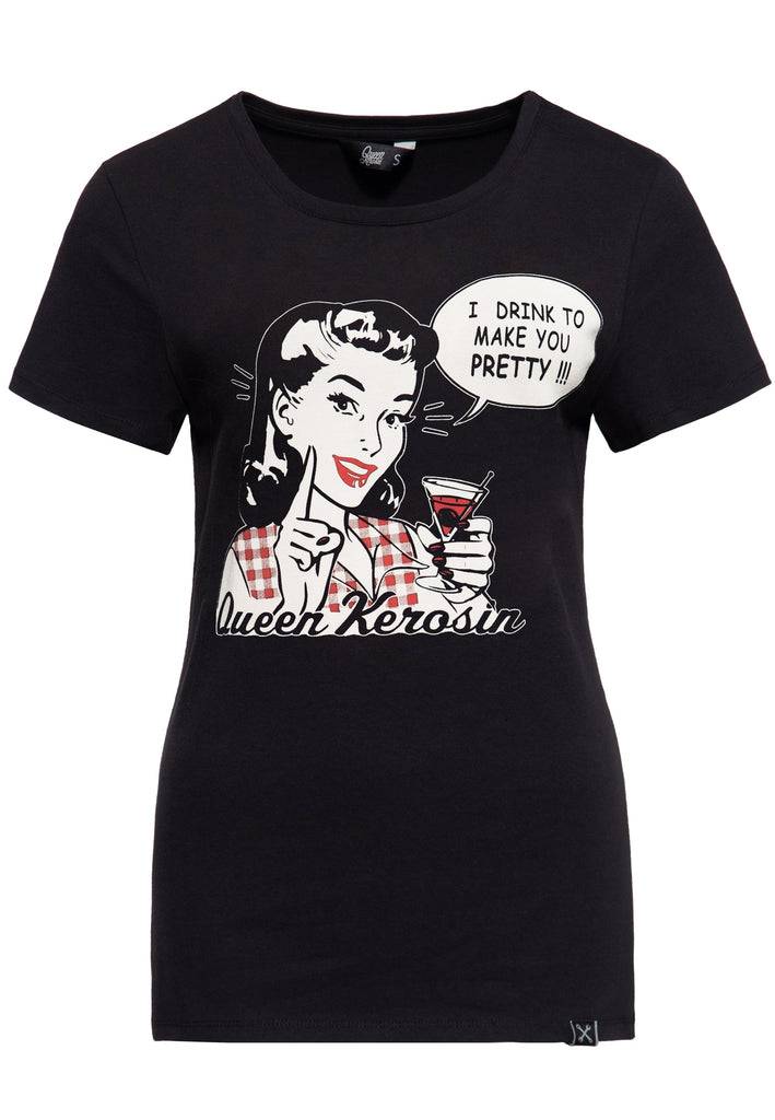 Queen Kerosin Print T-Shirt «I Drink to make you pretty» Super Rabatt