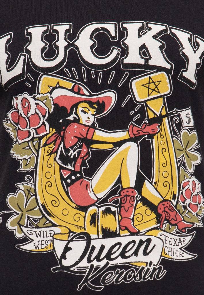 Queen Kerosin Print T-Shirt «Lucky» Speichern exportieren
