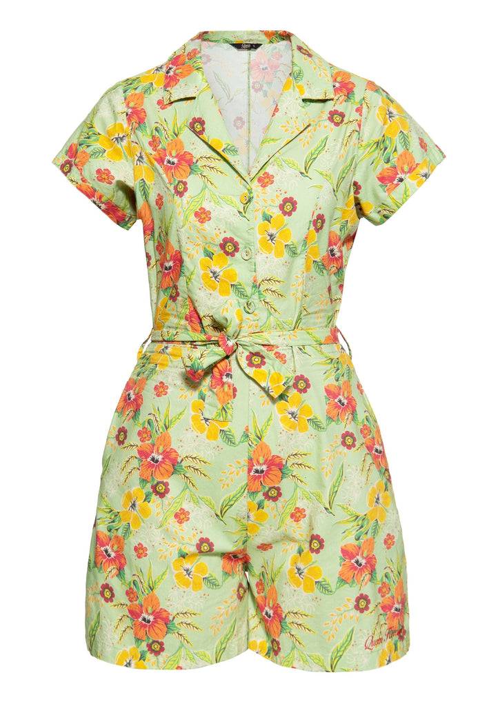 Queen Kerosin Blusen Jumpsuit «Hibiscus Mint» im Angebot
