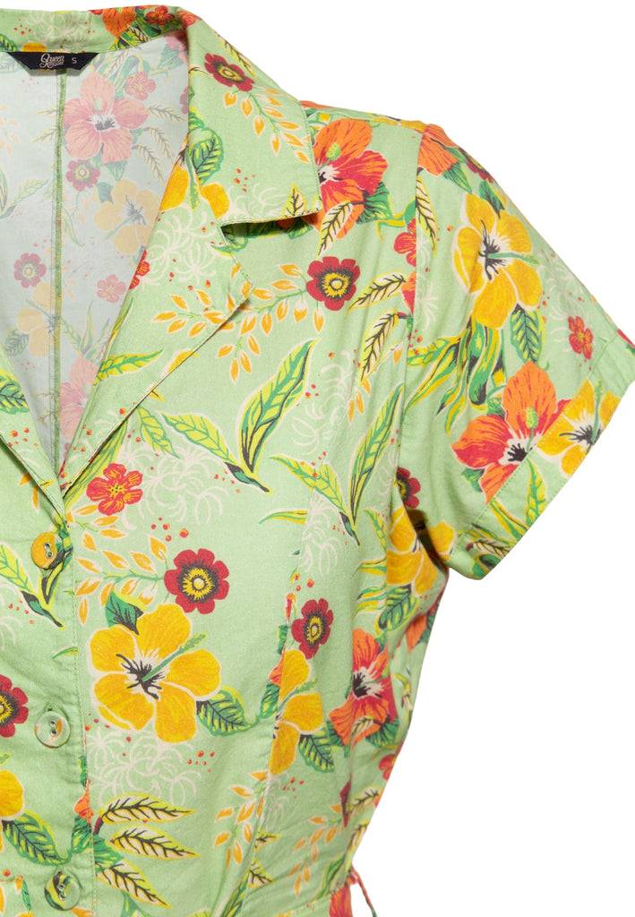 Queen Kerosin Blusen Jumpsuit «Hibiscus Mint» im Angebot