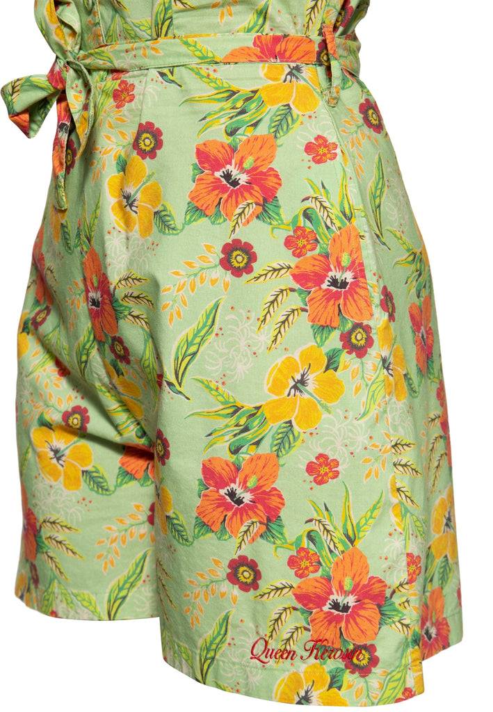 Queen Kerosin Blusen Jumpsuit «Hibiscus Mint» im Angebot