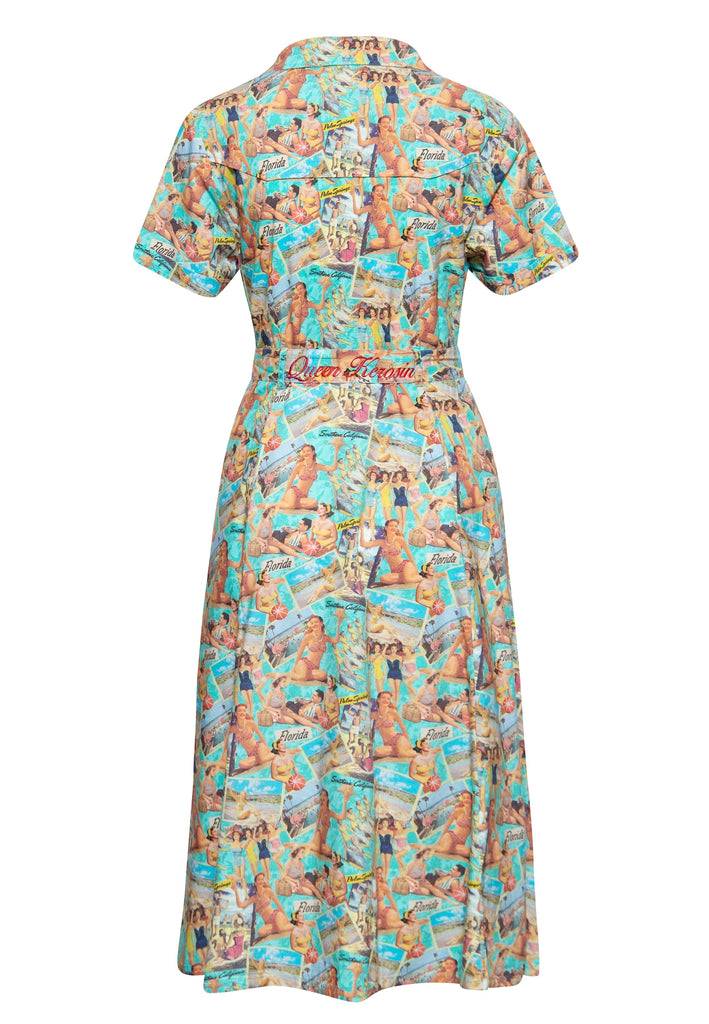 Queen Kerosin Swing Kleid «Blue Heaven» Flash Sale
