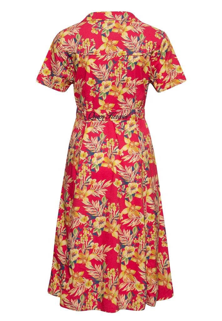 Queen Kerosin Swing Kleid «Hawaii Red» Begrenztes Angebot