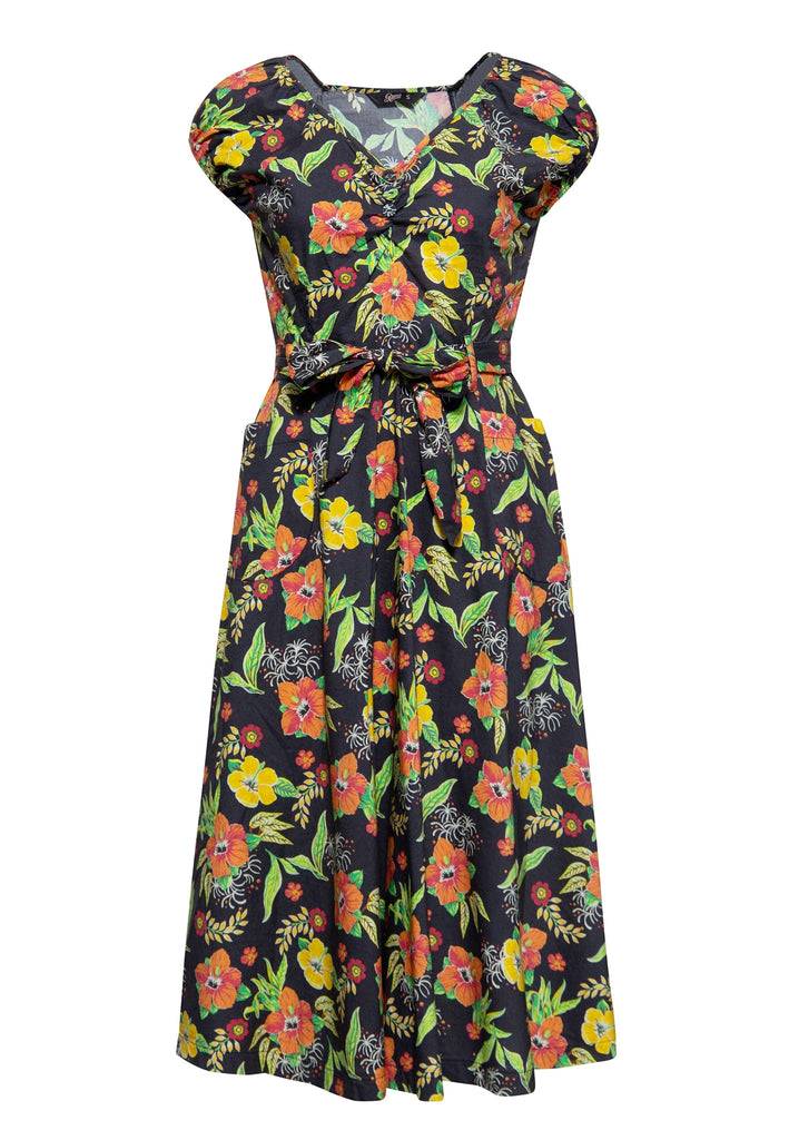 Queen Kerosin Swing Kleid «Hibiskus Black»