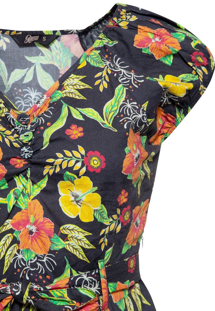 Queen Kerosin Swing Kleid «Hibiskus Black» Exklusivangebot