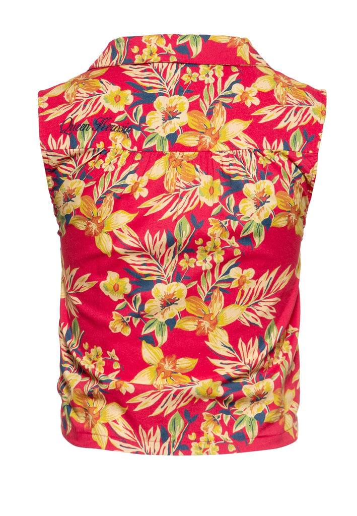 Queen Kerosin Ärmellose Bluse zum Binden «Hawaii Red» Preisnachlass