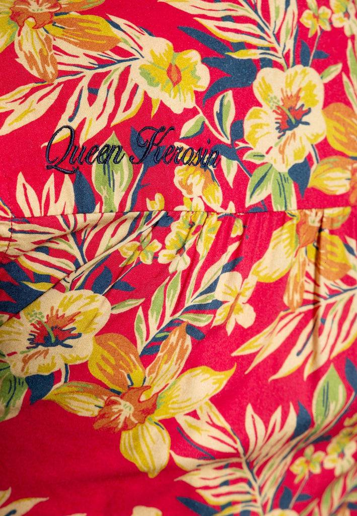 Queen Kerosin Ärmellose Bluse zum Binden «Hawaii Red» Preisnachlass