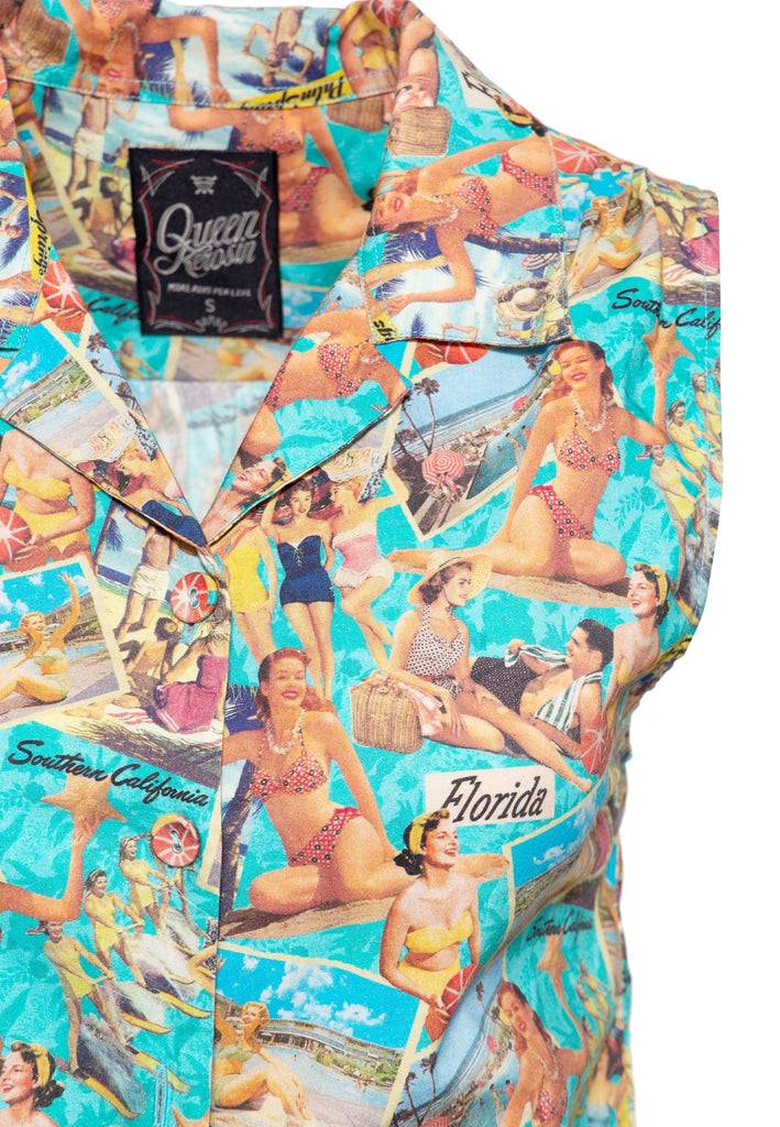 Queen Kerosin Ärmellose Bluse zum Binden «50's Vacation» Saisonschlussverkauf