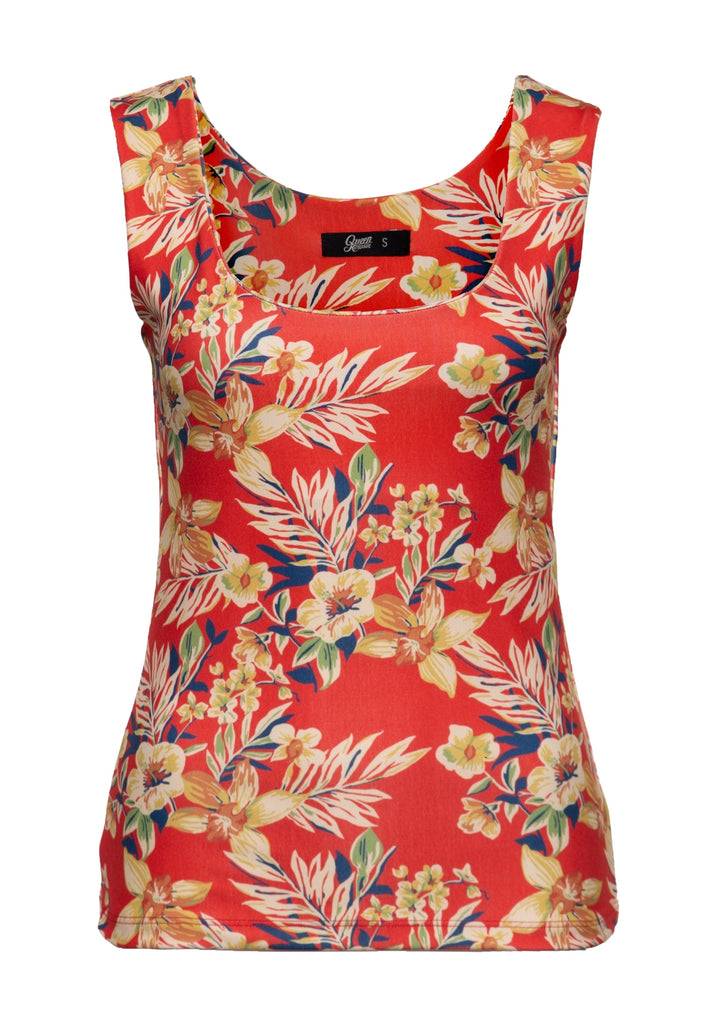 Queen Kerosin Trägertop mit tropischem All-Over-Print «Hawaii Red» Heißer Verkauf