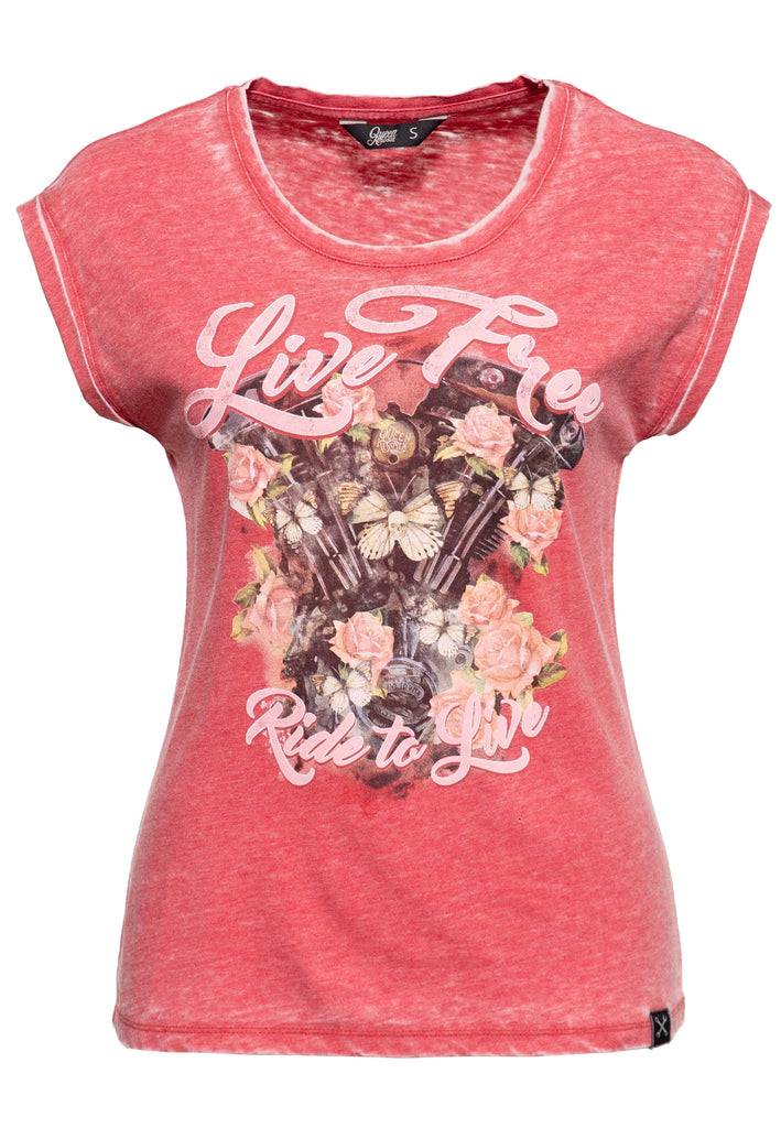 Queen Kerosin Roll-Up Sleeve T-Shirt «Ride to Live» Zeitlich begrenztes Angebot