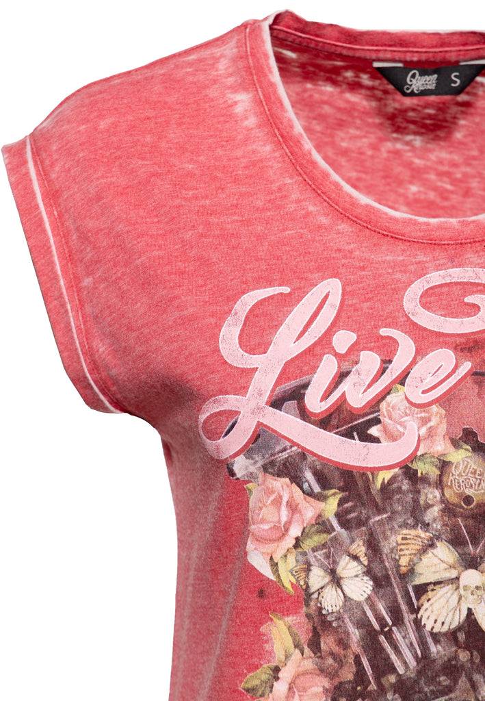 Queen Kerosin Roll-Up Sleeve T-Shirt «Ride to Live» Zeitlich begrenztes Angebot