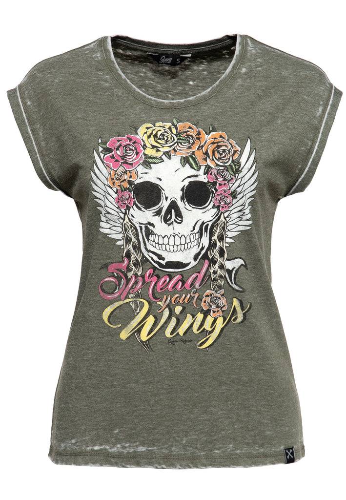 Queen Kerosin Roll-Up Sleeve T-Shirt «Spread Your Wings» Große Rabatte