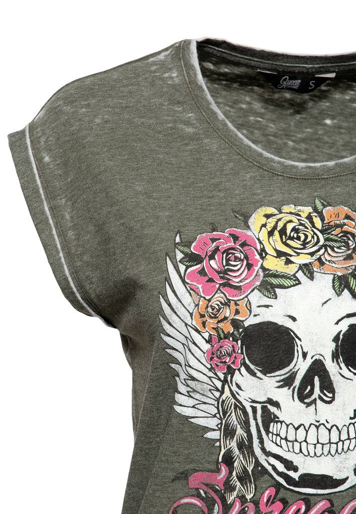 Queen Kerosin Roll-Up Sleeve T-Shirt «Spread Your Wings» Große Rabatte