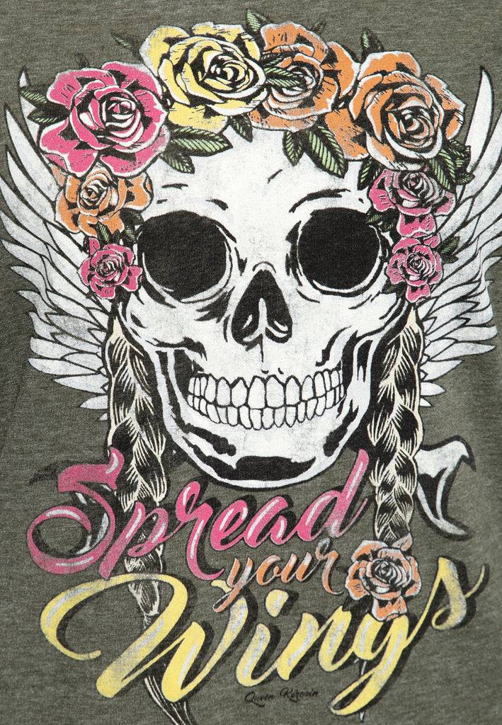 Queen Kerosin Roll-Up Sleeve T-Shirt «Spread Your Wings» Große Rabatte