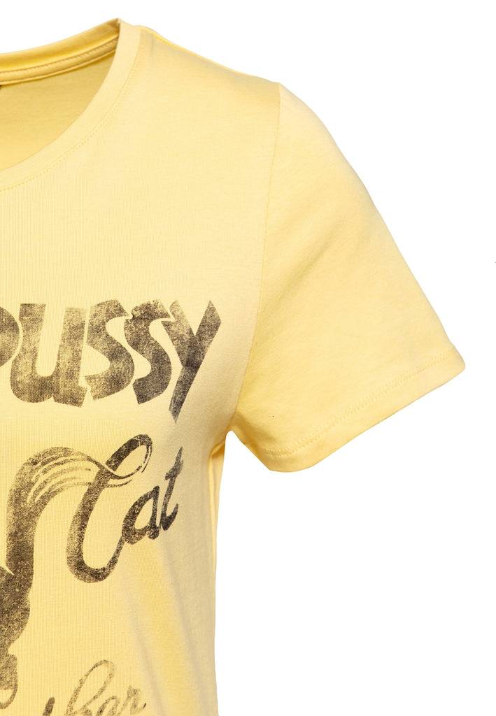 Queen Kerosin Print T-Shirt «Black Pussy Cat» Räumungsverkauf