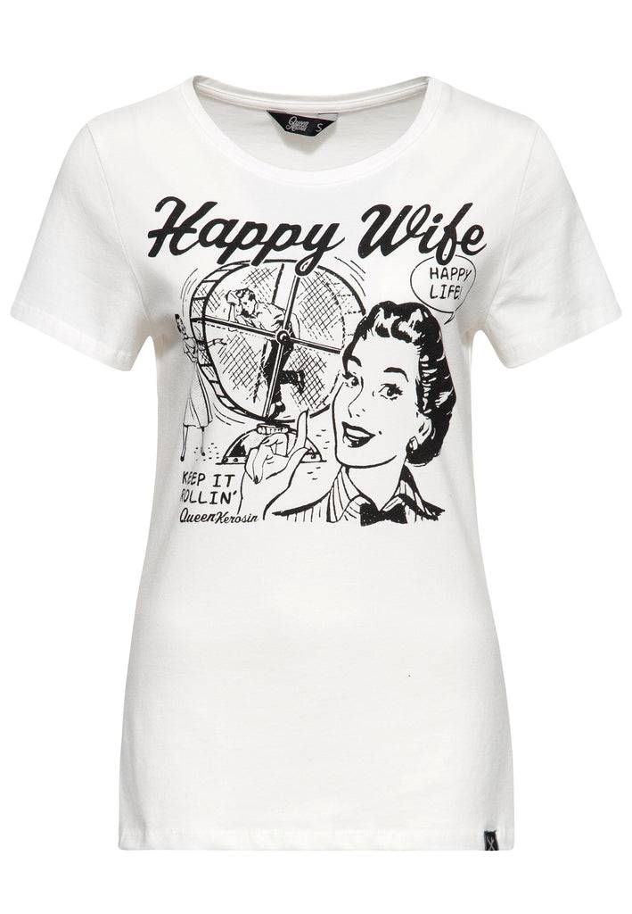 Queen Kerosin Print T-Shirt «Happy Wife» Tägliche Deals