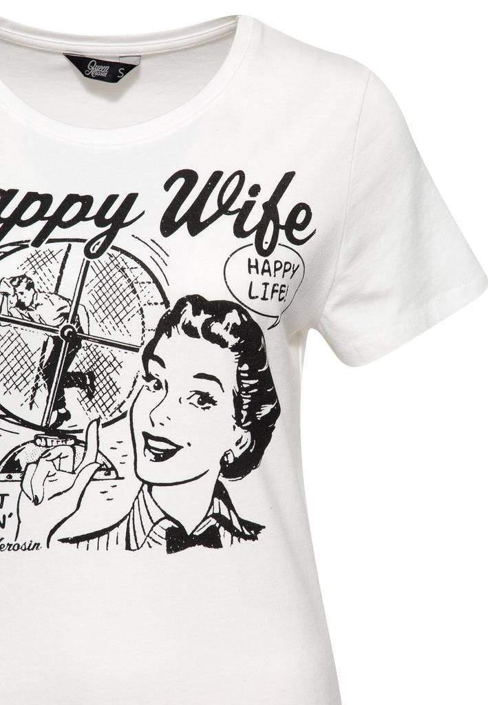 Queen Kerosin Print T-Shirt «Happy Wife» Tägliche Deals