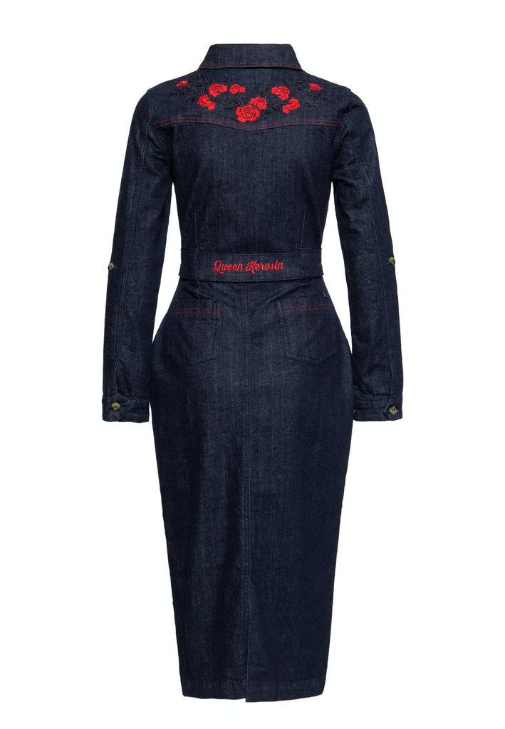 Queen Kerosin Western Pencil Kleid «Roses» Clearance-Verkauf