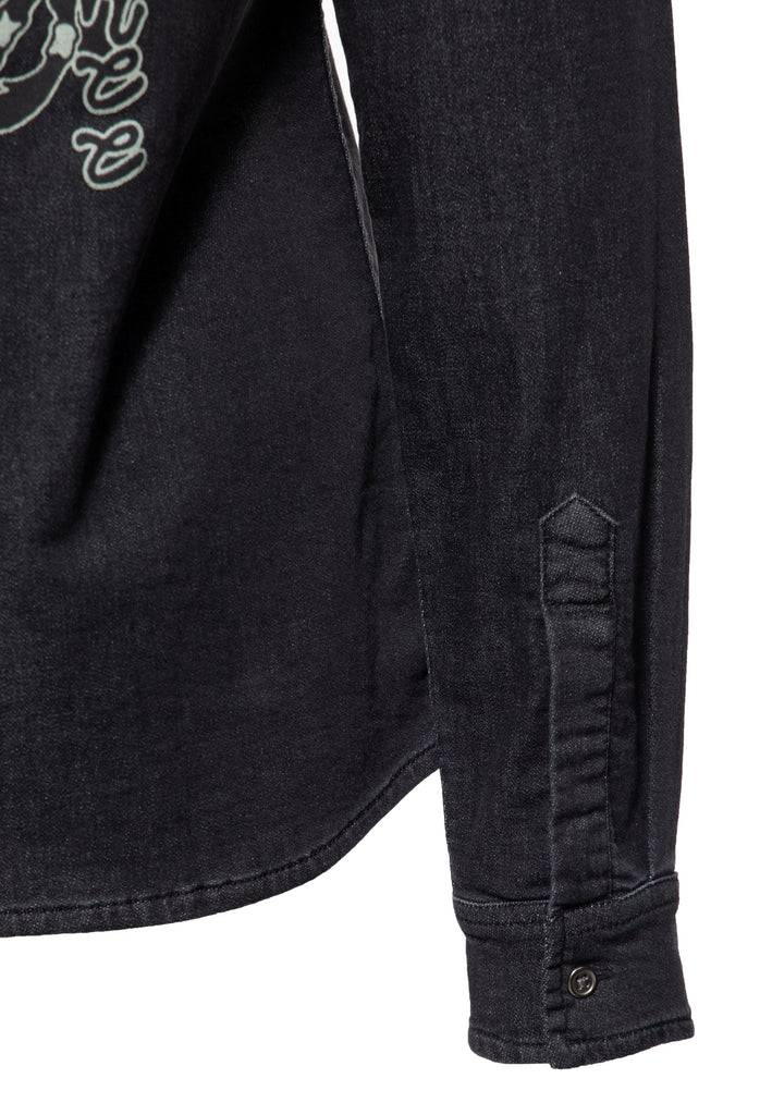 Queen Kerosin Washed Joggdenim Shirt «Snake Girl» Black Friday Preise