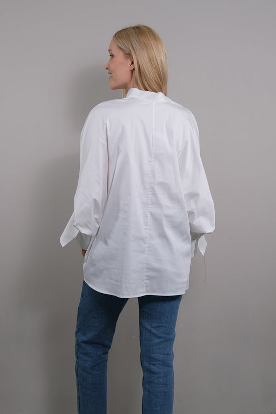 Soluzione Bluse mit 7/8 Ballonärmel Bianca Bis zu 55% Rabatt