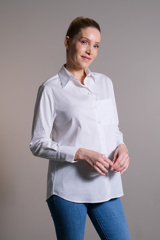 Soluzione Hemdbluse mit großem Kragen und Brusttasche Blitzverkäufe